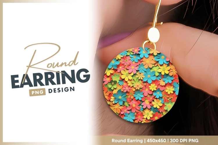 Colorful Paper Flowers in a Circle Round Earring Png