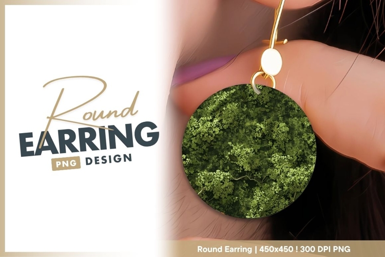 Overhead View of Green Foliage and Branches Round Earring