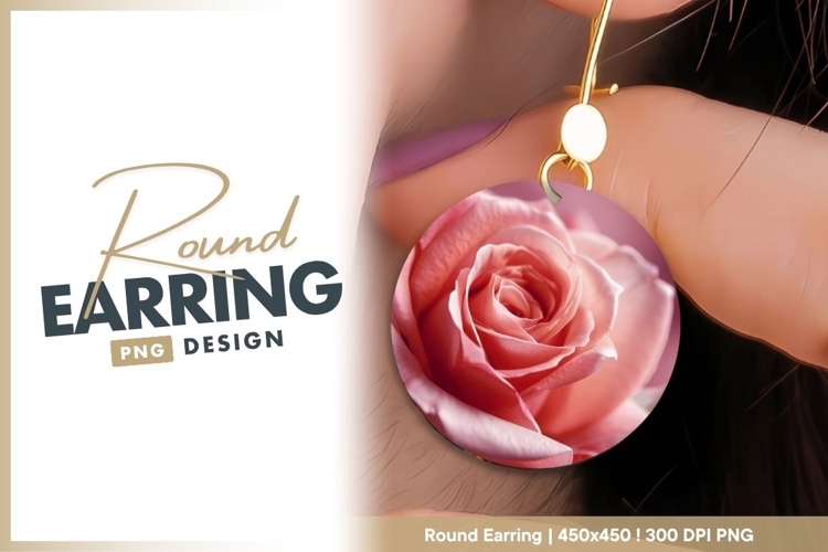 Close up of a pink rose flower in a circular Round Earring