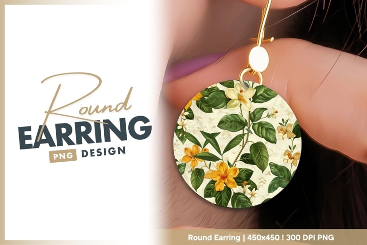 Botanical Floral Illustration with Yellow Round Earring Png