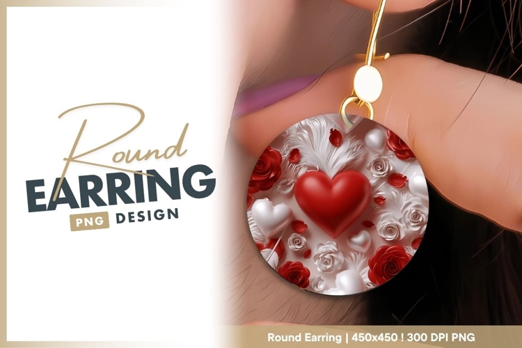 Red Heart Roses Feathers and White Hearts Round Earring Png