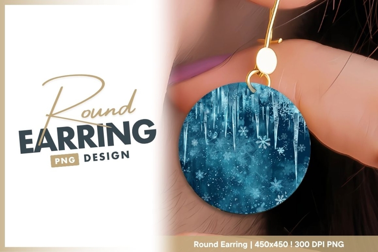 Winter Scene Blue Circle with Icicles Round Earring Png