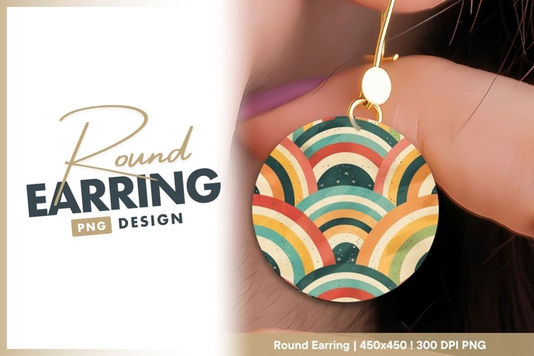 Colorful Rainbow Arcs with Stars in a Circle Round Earring