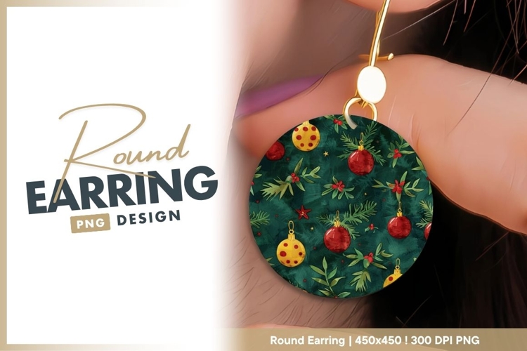 Festive Christmas Ornament Pattern with Round Earring Png