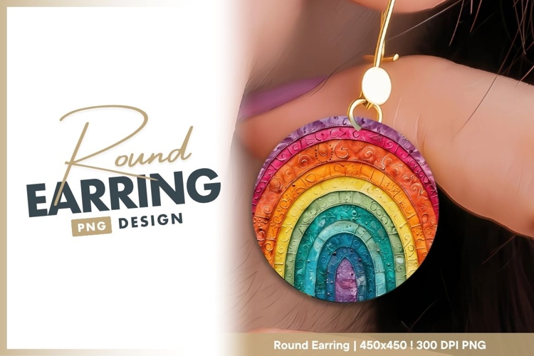 Colorful Textured Rainbow Illustration with Round Earring