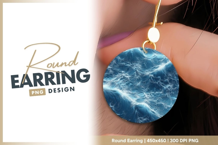 Circular Blue Ocean Waves Illustration with Round Earring