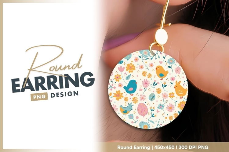 Easter Floral Pattern with Birds Eggs and Round Earring Png
