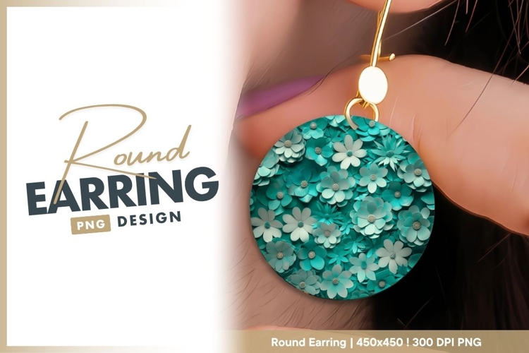 Turquoise and White Paper Flowers Circular Round Earring Png