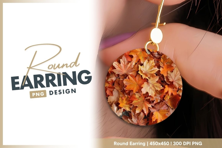 Autumnal Maple Leaves in a Circular Round Earring Png