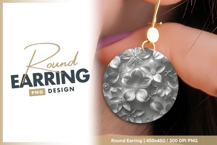 Elegant monochromatic flower petals round earring png