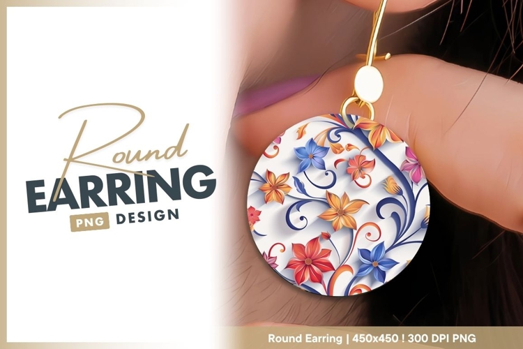 Floral seamless pattern with swirls and round earring png