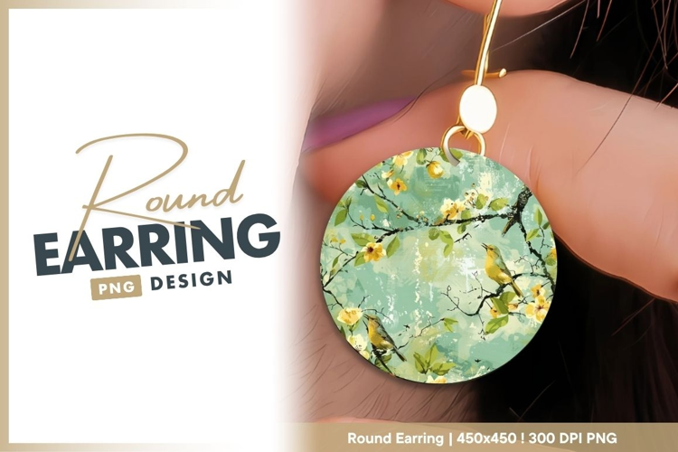 Watercolor illustration of birds on flowering Round Earring