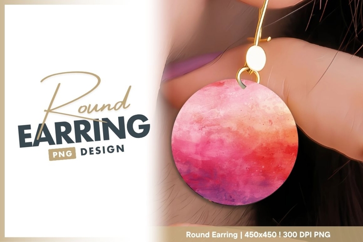 Watercolor Circle Gradient in Red Pink and Round Earring Png