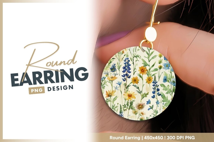 Watercolor Floral Illustration of Wildflowers Round Earring
