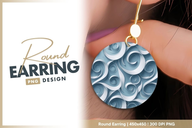 Abstract Swirls of White and Blue Paper Round Earring Png