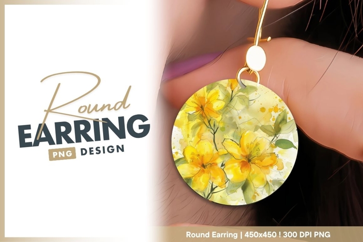 Watercolor Illustration of Yellow Flowers Round Earring Png