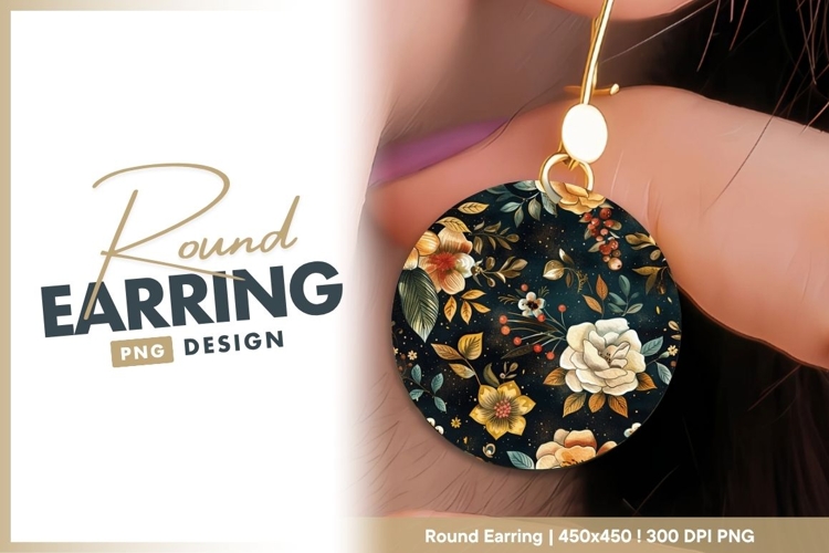 Floral Pattern in a Circle with White Round Earring Png