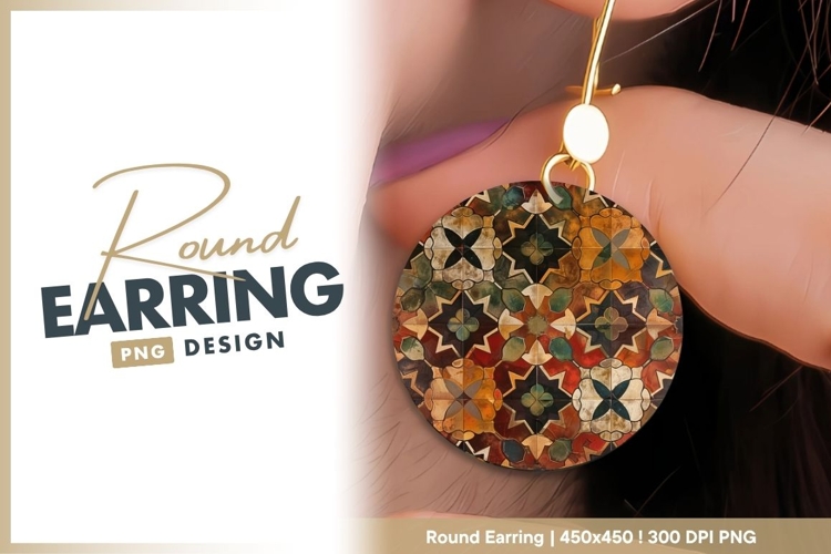 Circular Mosaic Pattern with Floral and Round Earring Png example image 1