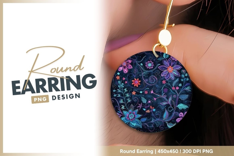 Circular Floral Pattern with Colorful Flowers Round Earring example image 1