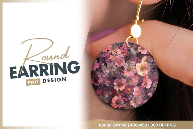 Floral Arrangement of Pink and Purple Round Earring Png example image 1