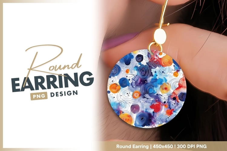 Abstract Watercolor Circle with Swirls Round Earring Png example image 1