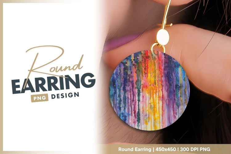 Watercolor Abstract Circle with Drip Round Earring Png example image 1