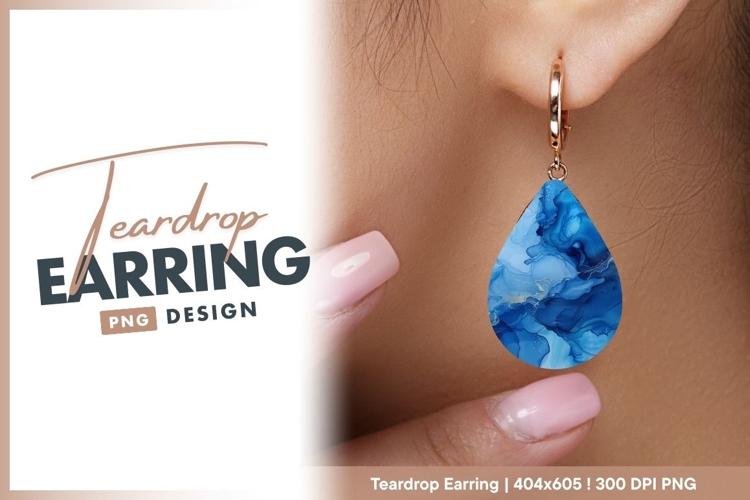 Blue alcohol ink abstract art background teardrop earring