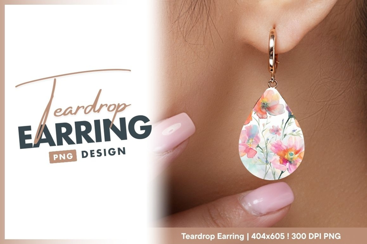 Watercolor floral painting pink and orange teardrop earring
