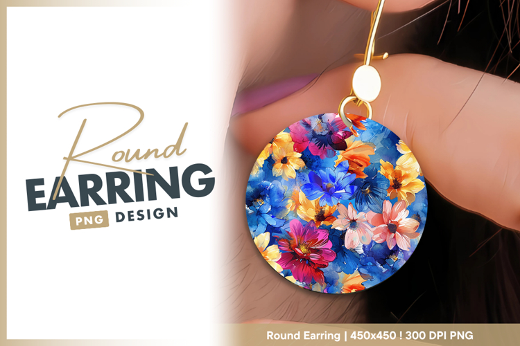 Vibrant watercolor flower floral seamless Round Earring