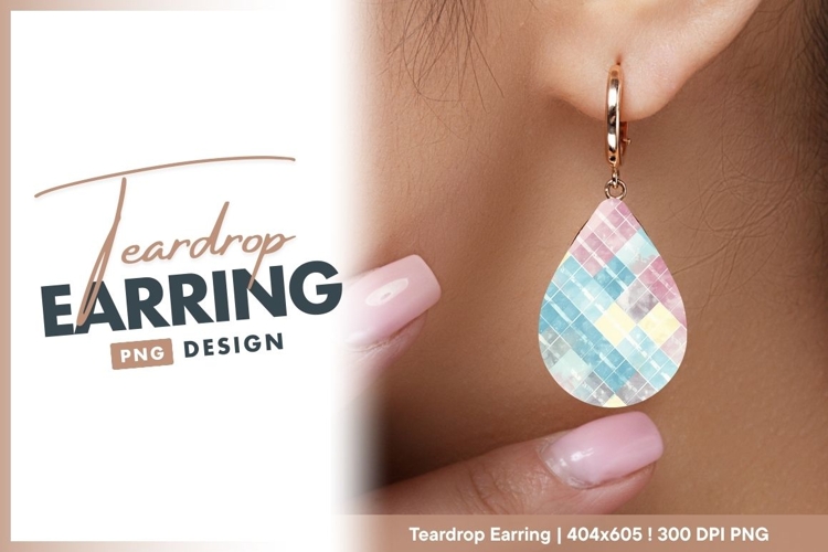 Watercolor rhombus pattern in pastel hues teardrop earring