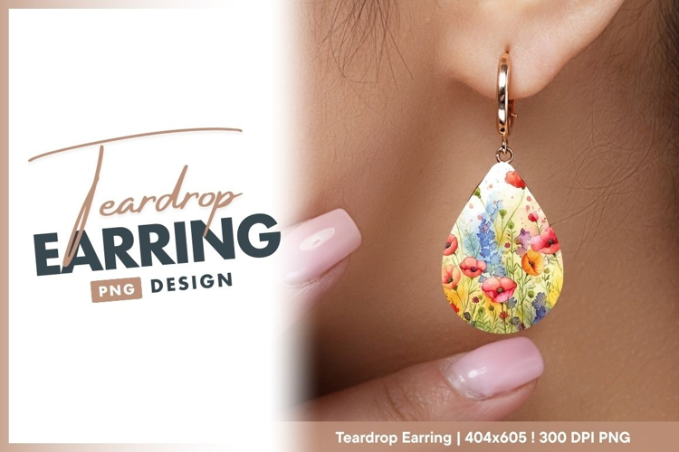 Watercolor poppies and delphiniums field teardrop earring