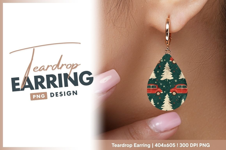 Christmas cars and trees festive pattern teardrop earring