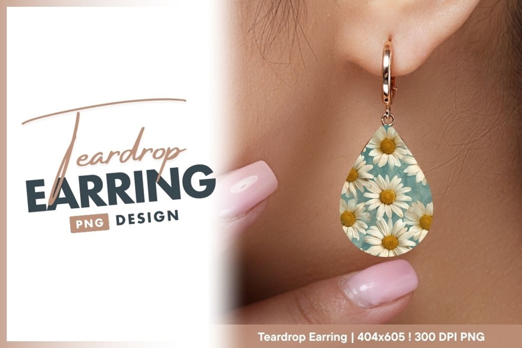 Daisy flowers seamless pattern teal teardrop earring