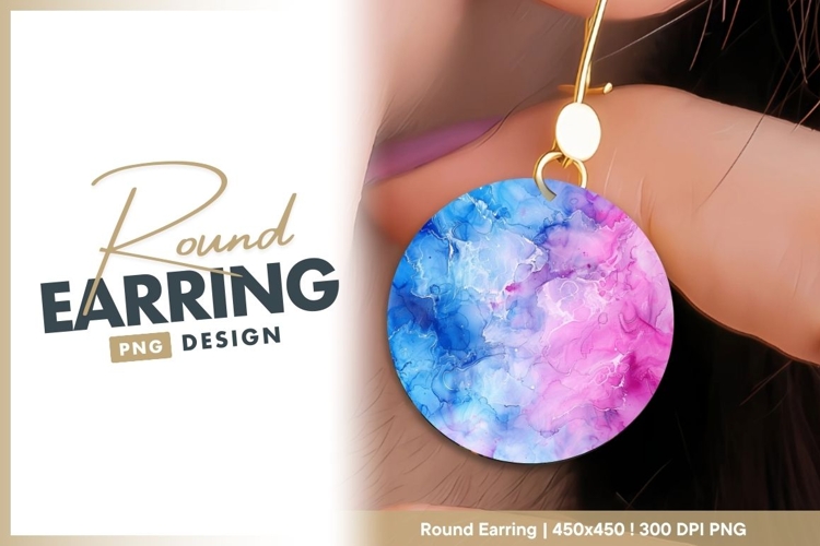 Blue and pink alcohol ink round design round earring