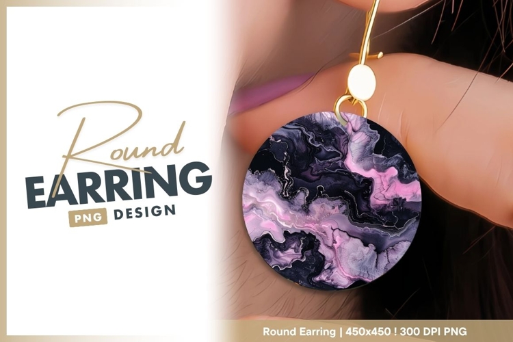 Abstract circular artwork in pink and black round earring