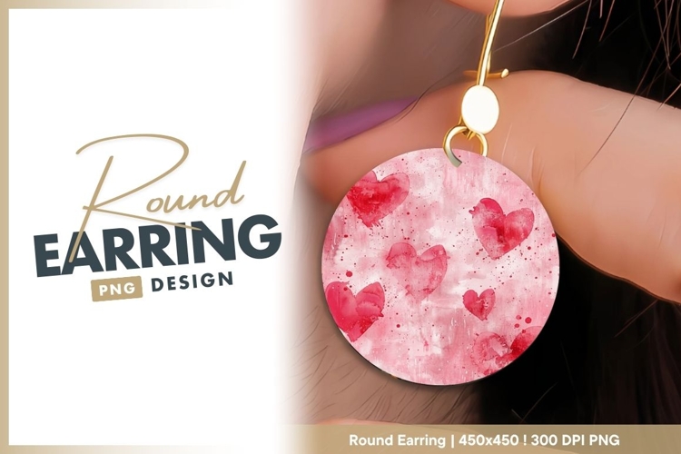 Watercolor hearts illustration background round earring png