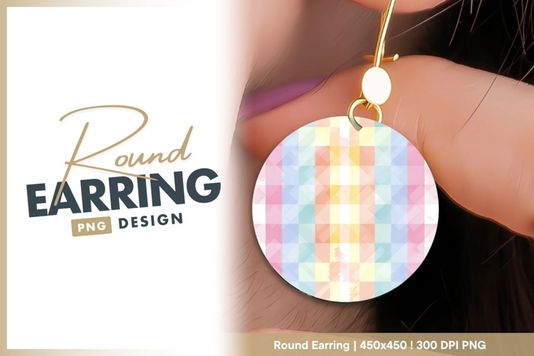 Pastel watercolor plaid round earring png design