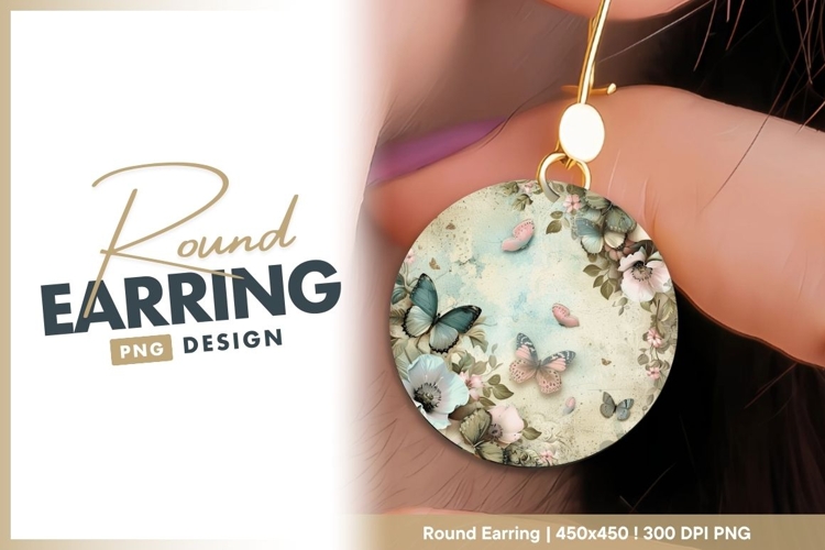 Butterflies and flowers vintage background for round earring