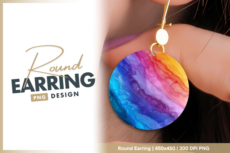 Rainbow watercolor abstract background round earring png