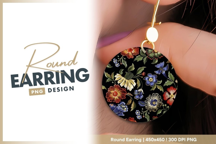 Floral pattern round earring png example image 1