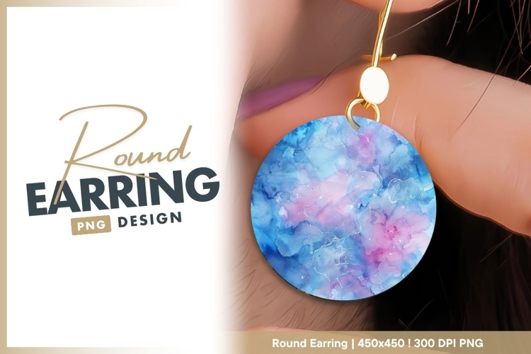 Pink and blue watercolor abstract round earring png example image 1