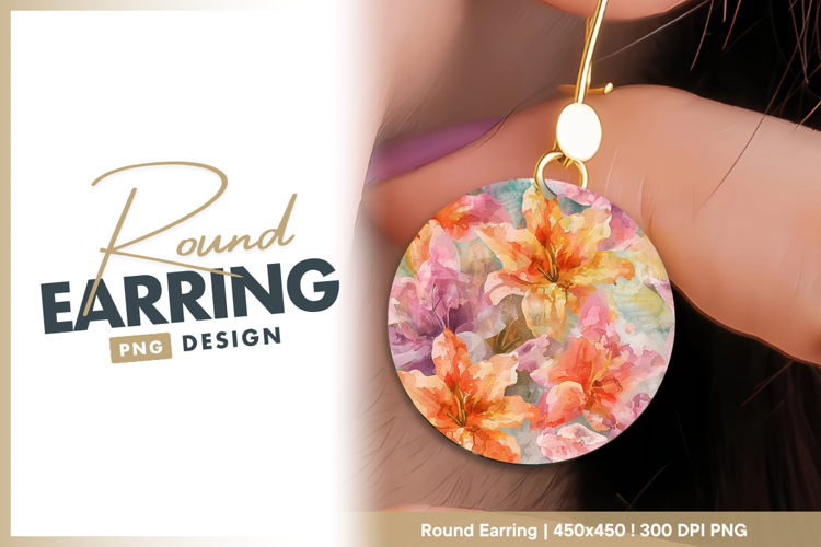 Watercolor floral pattern with lily flowers Round Earring