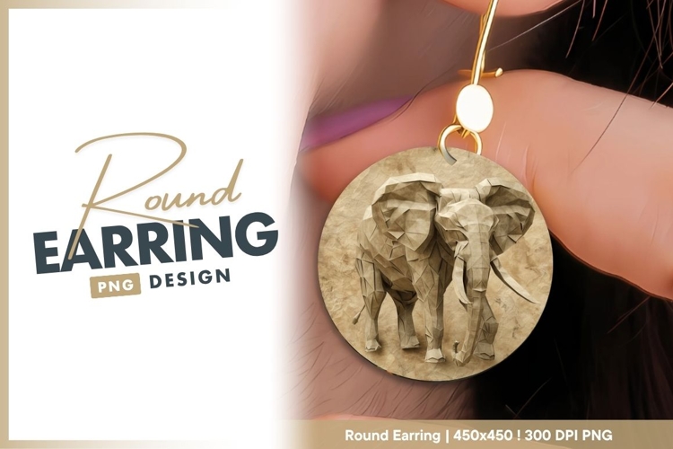 Origami elephant on round earring png