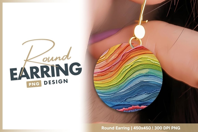 Colorful embroidered circular patch round earring png