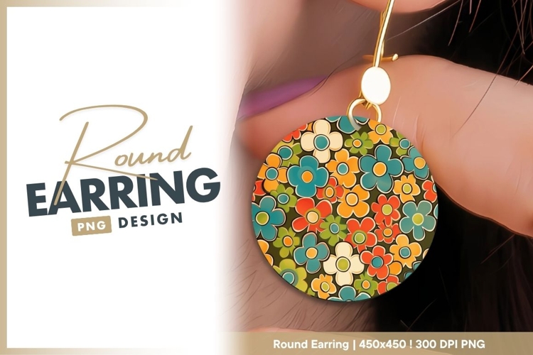 Retro floral circle pattern colorful flowers round earring