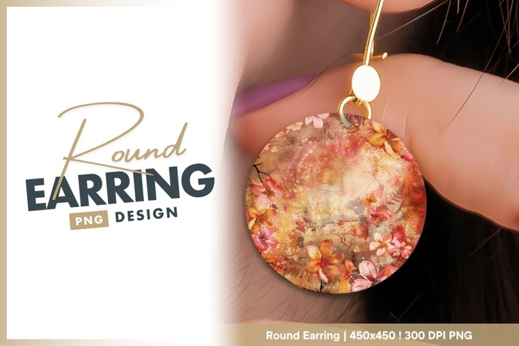 Round floral watercolor background with round earring