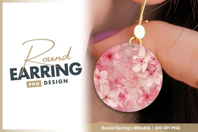 Pink cherry blossom round earring png design