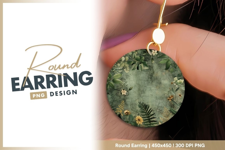 Vintage floral round frame botanical round earring png