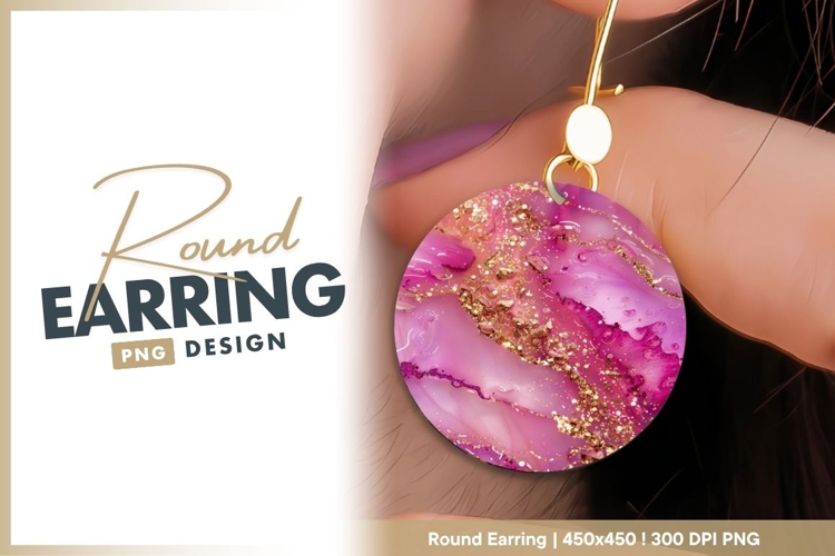 Pink and gold abstract round earring png