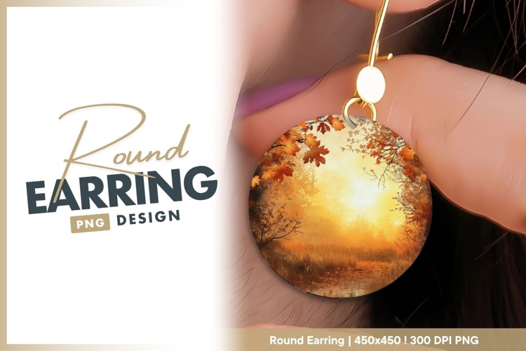 Autumn forest scenery with sunlight round earring png